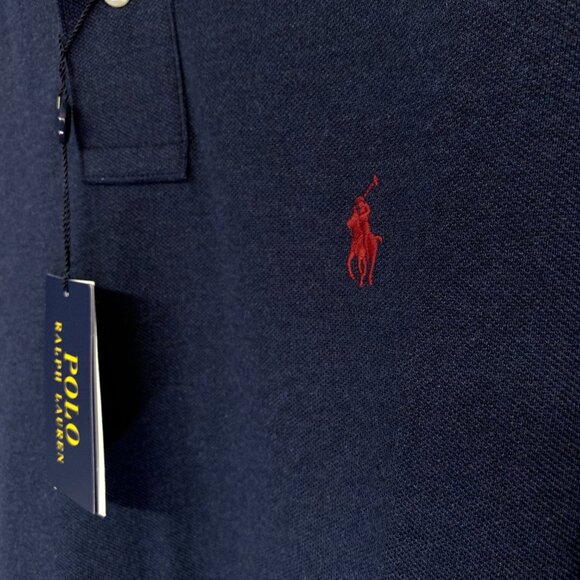 POLO RALPH LAUREN Cotton Mesh Classic Fit Polo Shirt LARGE Heather Navy Blue NWT - Picture 3 of 6